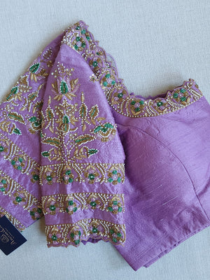 Stunning meenakari kanjeevaram in pastel green and lavender hues