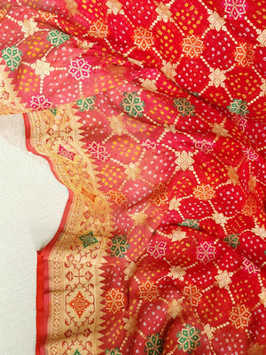 Red & Peach shaded Bandini Georgette saree