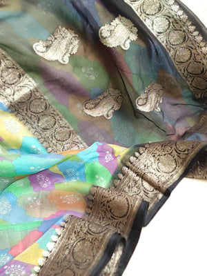 Banarasi Chiffon saree in black with rangkart pattern