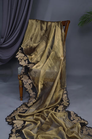 Banarasi tissue saree in stunning black and antique gold combo