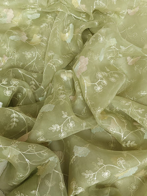 Light pastel green pure organza saree with all over work