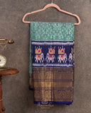 Beautiful Twill Silk Saree in green and blue border