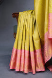 A dreamy kanjeevaram saree in a pastel lime shade