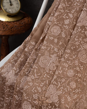 Organza saree in light brown with all over thread embroidery (Copy)