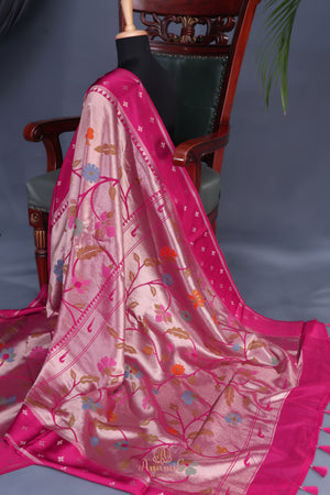 A beautiful Paithani inspired Georgette saree - Rani Pink