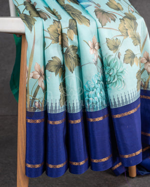 Floral kanchi soft silk saree in lovely hues of blue