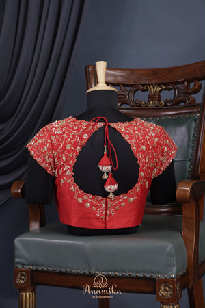 The most trending red and black mysore crepe silk saree