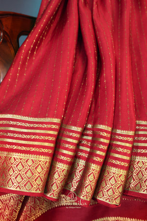 Classic red and regal gold mysore crepe silk saree