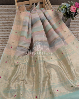 Off white kora rangkart saree in multi color stripes with a beautifully designed blouse