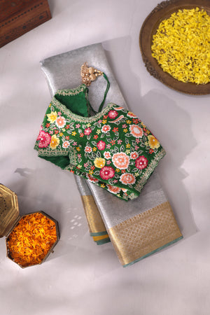 Regal Tissue Brocade saree in refreshing green