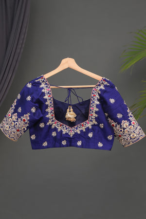 Royal Blue blouse with intricately designed hand work