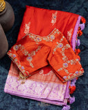 Banarasi Silk Saree in a lovely combo of orange and lavender