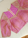 Pure tissue saree with hand painted floral appliq work