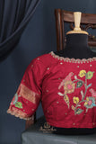 Sky Blue and red kanjeevaram with floral applique border
