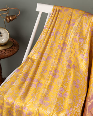 Lovely pastel yellow and lavender kanjeevaram saree