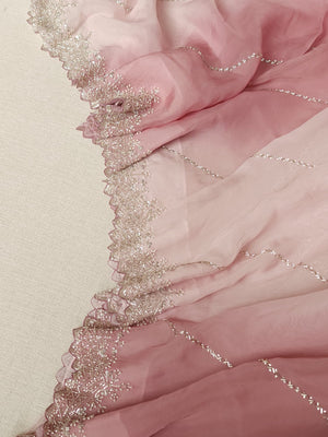 Shaded pink Georgette saree with work border