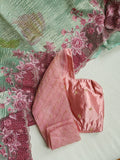 Crush tissue saree in aqua green with floral cutwork border