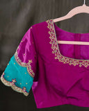 Mysore crepe silk saree in a lovely color combo of teal and magenta