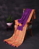 Mysore crepe silk saree in a lovely color combo of purple and peach