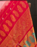 Pink Gadwal tissue saree with a contrast red border