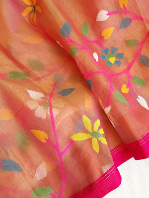 Peach Jamdaani saree with a beautiful bandini blouse