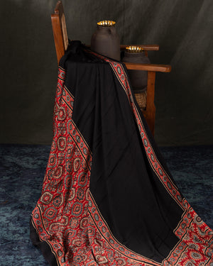 Beautiful black ajrak saree on modal silk