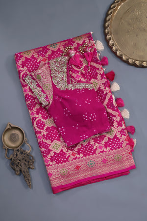 Pink Banarasi Georgette saree with a stunning work blouse