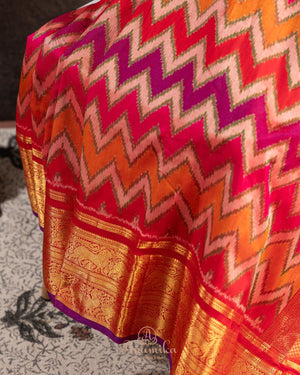 Beautiful Twill Silk Saree in orange and kanchi border