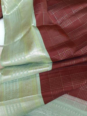 Kanjeevaram saree in a unique combo of maroon and mint green
