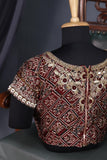 Deep wine modal silk ajrak saree with hand work border