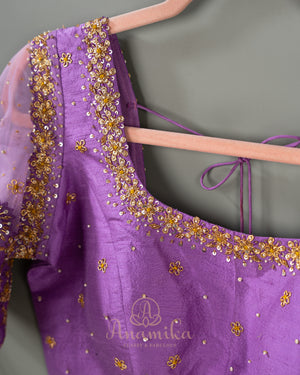 Lovely pastel yellow and lavender kanjeevaram saree