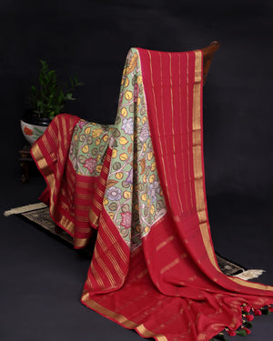 Kalamkari print on mysore crepe silk saree