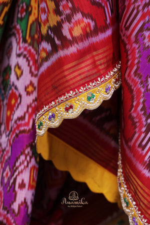 Patan Patola saree with intricately designed maggam work border