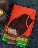 Mysore crepe silk saree in a lovely color combo of orange and brown