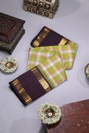 Designer Kanjeevaram with checkered body and contrast brown border