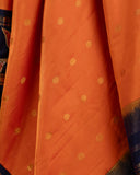 Deep orange Gadwal saree with handcrafted kalamkari appliqué work Border
