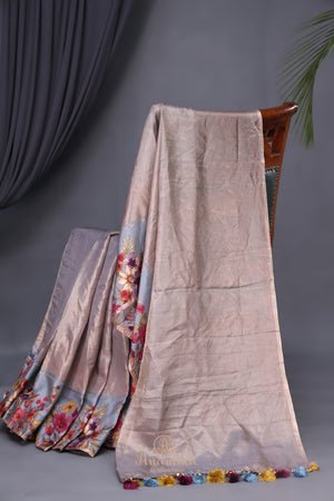 Pastel Blue Bloom Tissue Silk Saree