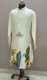 Off white color kalamkari patch work kurta.
