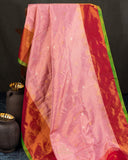 Pink Gadwal tissue saree with a contrast red border
