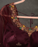 Brown blouse with 3/4th net sleeves and embroidery