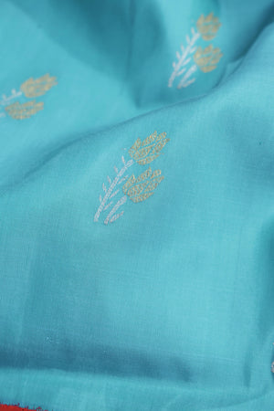 Aqua blue Gadwal saree with meenakari floral border in orange