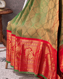 Royal Gadwal Pattu saree in a beautiful olive green and red combination