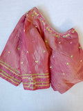 Lime Green Muslin Jamdaani saree with a peach pink crush tissue work blouse