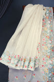 Organza saree in white with embroidered border