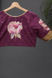 Pure mysore crepe silk saree with floral appliq work