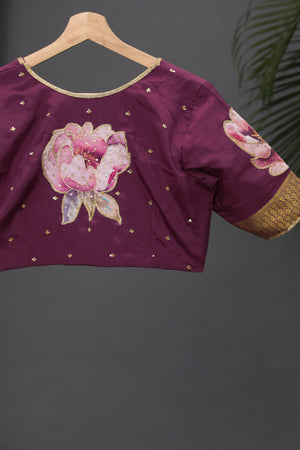 Pure mysore crepe silk saree with floral appliq work
