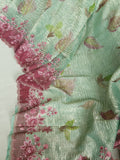 Crush tissue saree in aqua green with floral cutwork border