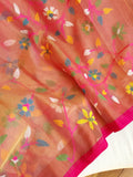 Peach Jamdaani saree with a beautiful bandini blouse