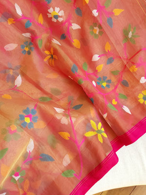 Peach Jamdaani saree with a beautiful bandini blouse