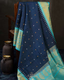 Timeless Gadwal Pattu saree in deep navy and teal blue